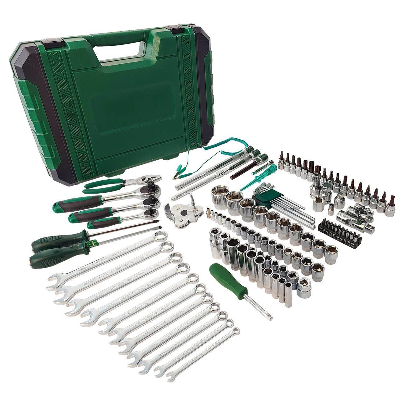 124-Piece Mechanics Tool Set, 1/2" 1/4" & 3/8" Drive Socket Tool Set - Including Ratchet Set Metric Sockets Wrenches Sets, for Auto Repair Machine Rep 124-Piece Mechanics Tool Set, 1/2" 1/4" & 3/8" Drive Socket Tool Set - Including Ratchet Set Metric Sockets Wrenches Sets, for Auto Repair Machine Rep