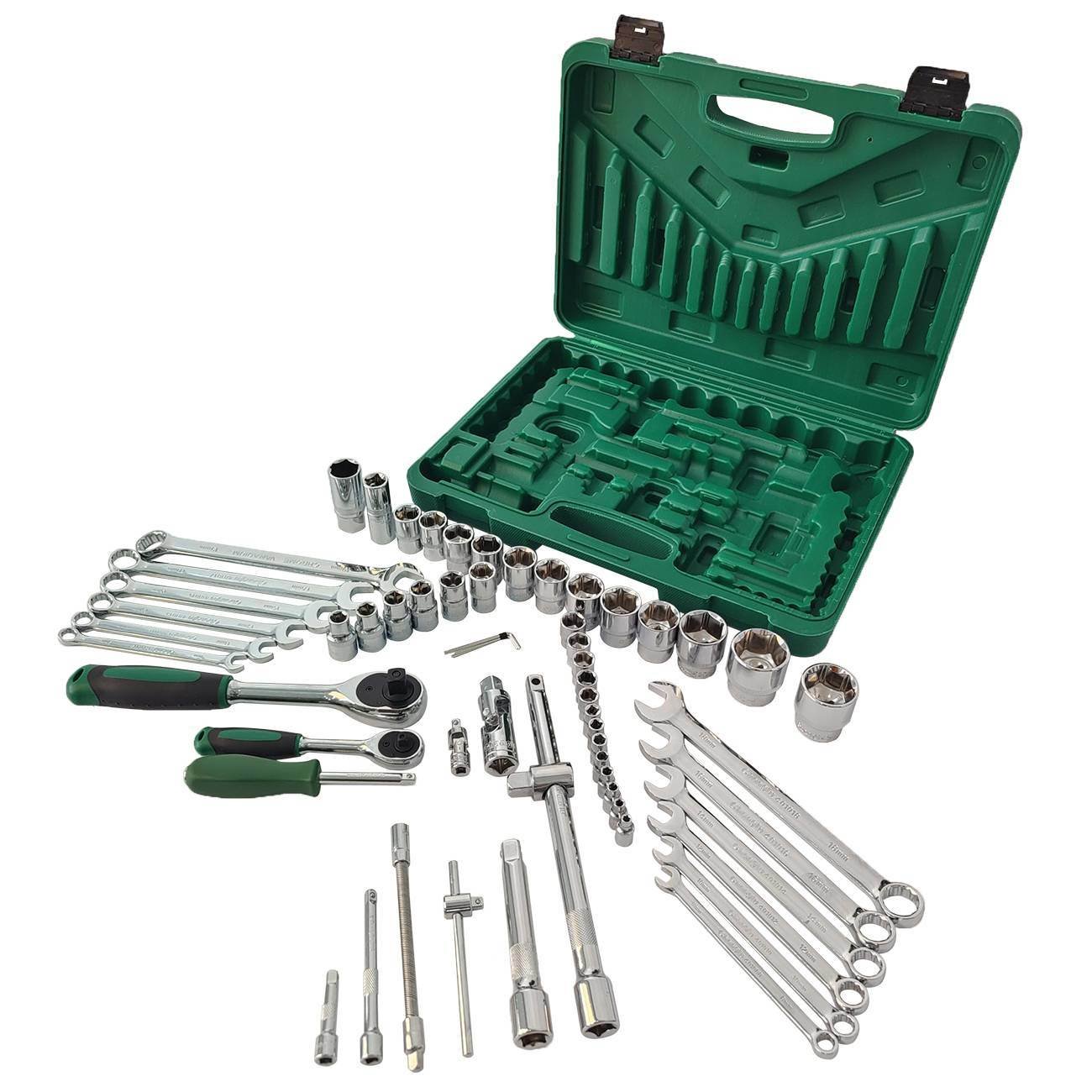 61-Piece Mechanics Tool Set, 1/2" & 1/4" Socket Tool Set - Including Ratchet Set Metric Drive Socket Wrenches Set, for Auto Repair Machine Repair 61-Piece Mechanics Tool Set, 1/2" & 1/4" Socket Tool Set - Including Ratchet Set Metric Drive Socket Wrenches Set, for Auto Repair Machine Repair